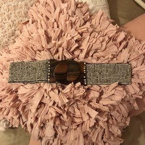 Beaded Boutique Stretch Belt with Wood Buckle